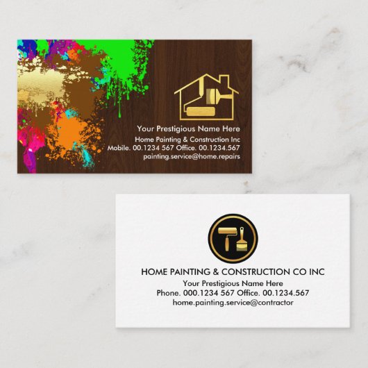 絵を描(ばちゃばちゃ)跳ねるオン木目 名刺 (正面/裏面)