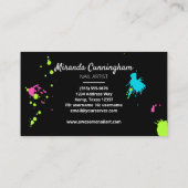 絵を描(ばちゃばちゃ)跳ねるカラフル爪、 ネイルメイクアップアーティストブラック 名刺 (裏面)