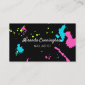 絵を描(ばちゃばちゃ)跳ねるカラフル爪、 ネイルメイクアップアーティストブラック 名刺 (正面)