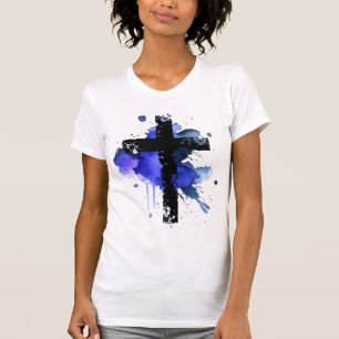 絵を描(ばちゃばちゃ)跳ねるクリスチャンクロス – 青 Tシャツ
