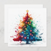 絵を描（ばちゃばちゃ）跳ねるクリスマスツリーのグリーティングカード シーズンカード (正面/裏面)