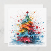 絵を描（ばちゃばちゃ）跳ねるクリスマスツリーのグリーティングカード シーズンカード (正面/裏面)