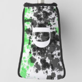 絵を描(ばちゃばちゃ)跳ねるグリーン白黒モノグラム ゴルフヘッドカバー (回転90)