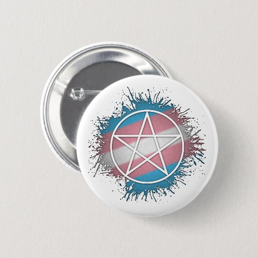 絵を描(ばちゃばちゃ)跳ねるトランスジェンダープライド星形五角形記号 缶バッジ (正面&裏面)