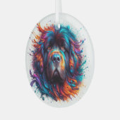 絵を描(ばちゃばちゃ)跳ねるニューフサークルオーナメント ガラスオーナメント (正面左)