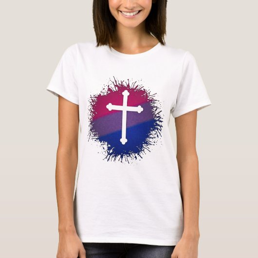 絵を描(ばちゃばちゃ)跳ねるバイセクシャルプライドクリスチャンクロス Tシャツ (正面)