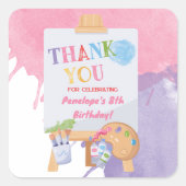 絵を描(ばちゃばちゃ)跳ねるパーティーありがとうステッカー スクエアシール (正面)