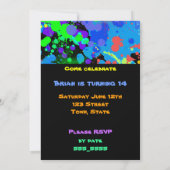 絵を描(ばちゃばちゃ)跳ねるフェイク、ネオン誕生日招待状 招待状 (裏面)