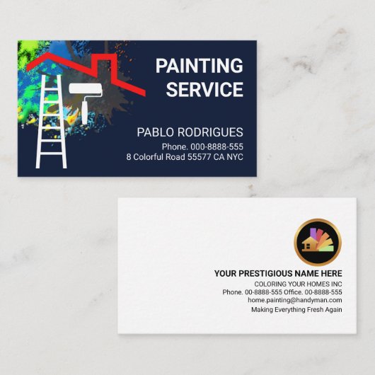 絵を描(ばちゃばちゃ)跳ねるフレームの建物 名刺 (正面/裏面)