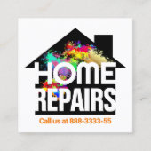 絵を描(ばちゃばちゃ)跳ねるホーム修理建物 スクエア名刺 (正面)