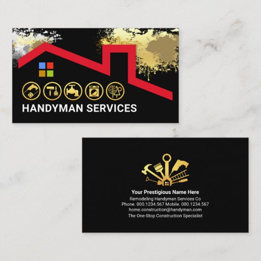 絵を描(ばちゃばちゃ)跳ねるルーフトップ建物 名刺 (正面/裏面)