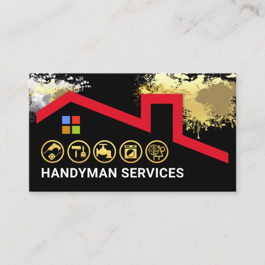 絵を描(ばちゃばちゃ)跳ねるルーフトップ建物 名刺 (正面)