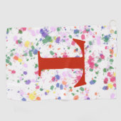 絵を描（ばちゃばちゃ）跳ねるレッドゴルフタモノグラムのオル ゴルフタオル (横)