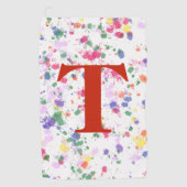 絵を描（ばちゃばちゃ）跳ねるレッドゴルフタモノグラムのオル ゴルフタオル (正面)