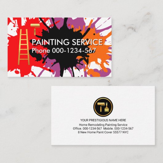 絵を描(ばちゃばちゃ)跳ねるローラブラシ絵を描ラダー 名刺 (正面/裏面)