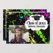 絵を描（ばちゃばちゃ）跳ねる写真卒業パーティー招待状 招待状 (正面/裏面)