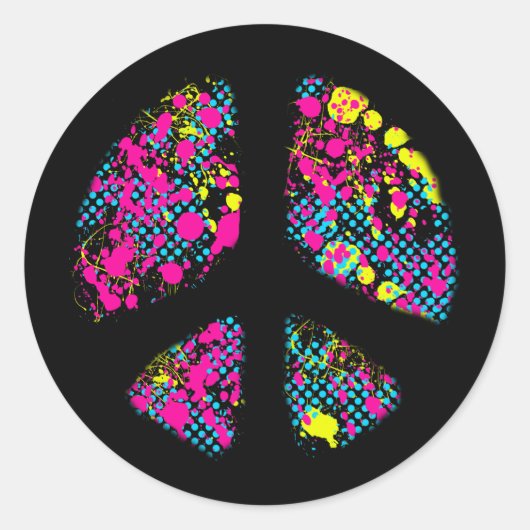 絵を描（ばちゃばちゃ）跳ねる和平標識 ラウンドシール (正面)