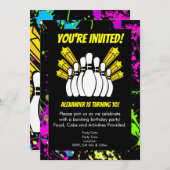 絵を描（ばちゃばちゃ）跳ねる星ボーリングパーティー誕生日 招待状 (正面/裏面)