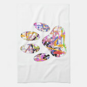 絵を描（ばちゃばちゃ）跳ねる犬のポープリント キッチンタオル (縦)