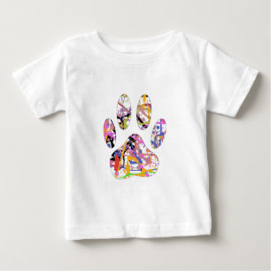 絵を描(ばちゃばちゃ)跳ねる犬のポープリント ベビーTシャツ