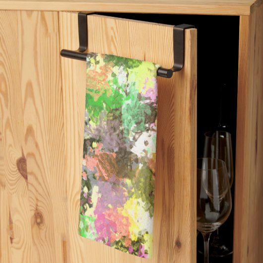 絵を描(ばちゃばちゃ)跳ねる秋の色離れ抽象芸術 キッチンタオル (三つ折り)