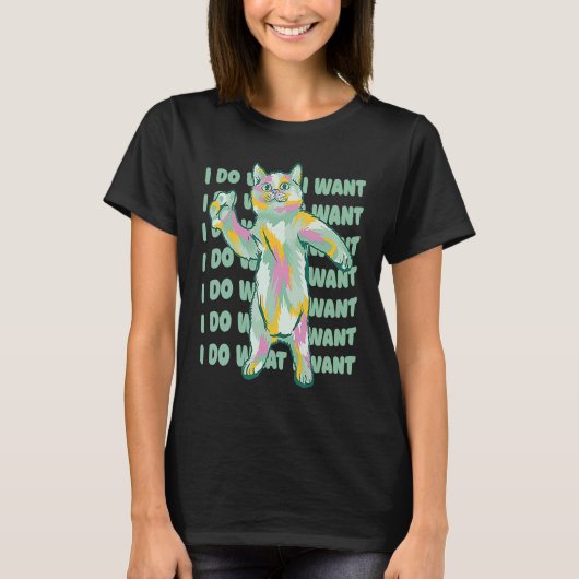 絵を描（ばちゃばちゃ）跳ねる踊り猫グラフィック Tシャツ (正面)