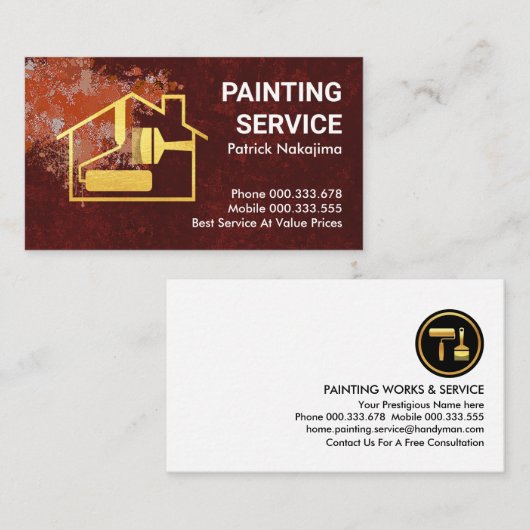 絵を描（ばちゃばちゃ）跳ねる金ゴールドホームブラシペインター 名刺 (正面/裏面)