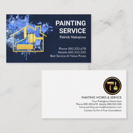 絵を描（ばちゃばちゃ）跳ねる金ゴールドホームブラシ 名刺 (正面/裏面)