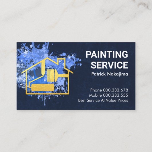 絵を描（ばちゃばちゃ）跳ねる金ゴールドホームブラシ 名刺 (正面)