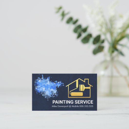 絵を描(ばちゃばちゃ)跳ねる金ゴールドホームブ絵を描ラシ 名刺 (スタンド正面)