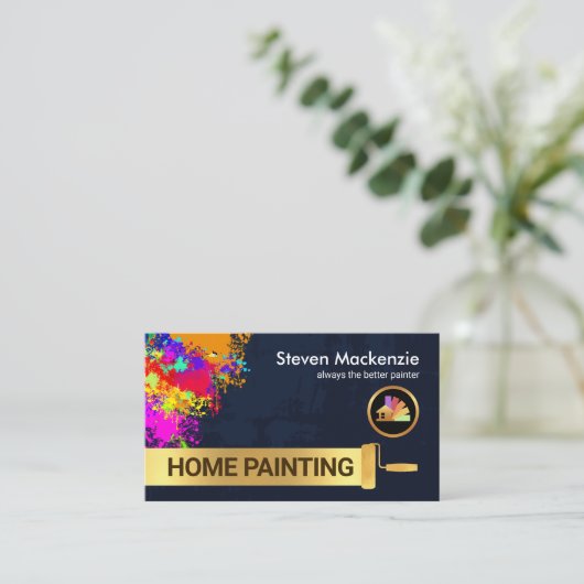 絵を描（ばちゃばちゃ）跳ねる金ゴールドローラブ絵を描ラシ 名刺 (スタンド正面)