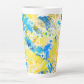 絵を描（ばちゃばちゃ）跳ねる青と黄 カフェラテマグ (正面)