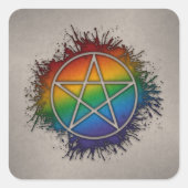 絵を描（ばちゃばちゃ）跳ねるLGBTQプライドレインボー星形五角形シンボル スクエアシール (正面)