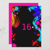 絵を描(ばちゃばちゃ)跳ねるSweet sixteen又はバルミツワー招待状 招待状 (正面/裏面)