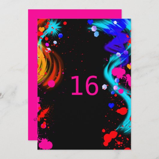 絵を描（ばちゃばちゃ）跳ねるSweet sixteen又はバルミツワー招待状 招待状 (正面/裏面)