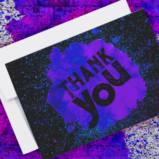 絵を描（ばちゃばちゃ）跳ねるThank You - Blue on Black サンキューカード