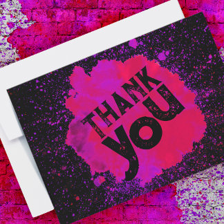 絵を描（ばちゃばちゃ）跳ねるThank You - Pink on Black サンキューカード
