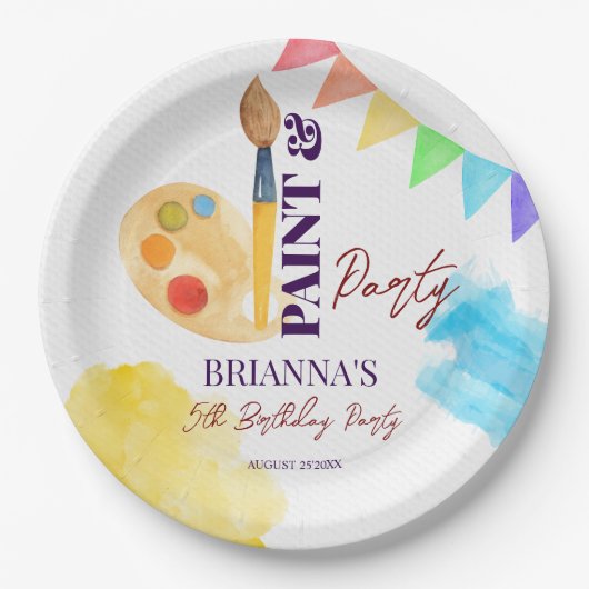 絵を描・パーティー・アートをテーマにしたパーティーモノグラムの ペーパープレート (正面)