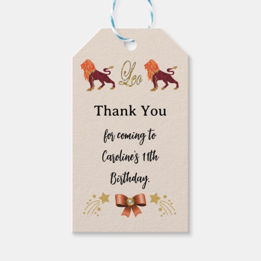 絵を描〔占星術の〕十二宮図サイン金ゴールドグリッターレオ誕生日 ギフトタグ (正面)