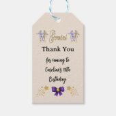 絵を描〔占星術の〕十二宮図標識金ゴールドグリッタージェミニ誕生日 ギフトタグ (正面)