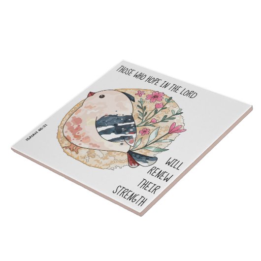 絵を描Bird & Flowers, w verse from Isaiah 40:31 タイル (側面)