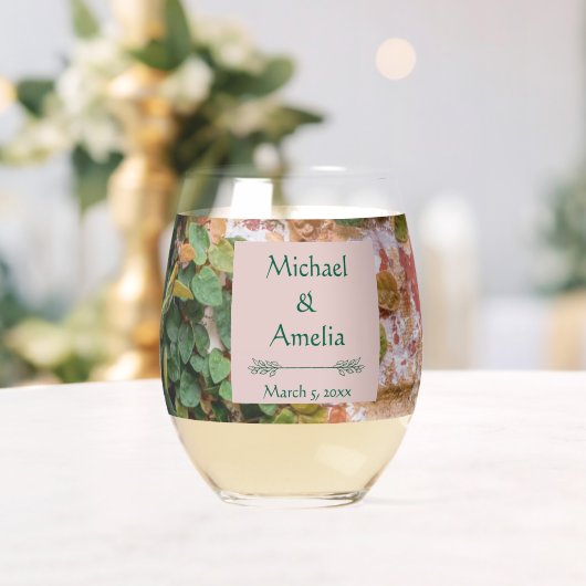 絵を描Bricks Green結婚 Ivy's Stemless Glass ステムなしワイングラス (インサイチュ (ウェディング))