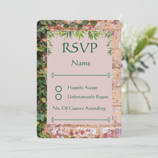 絵を描Bricks Green Ivy結婚's Rounded RSVP Card (スタンド正面)