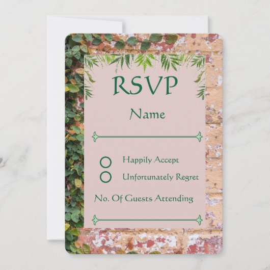 絵を描Bricks Green Ivy結婚's Rounded RSVP Card (正面)