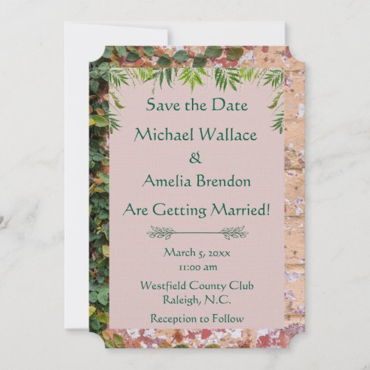 絵を描Bricks Green Ivy Wedding Save the Date セーブザデート (正面)