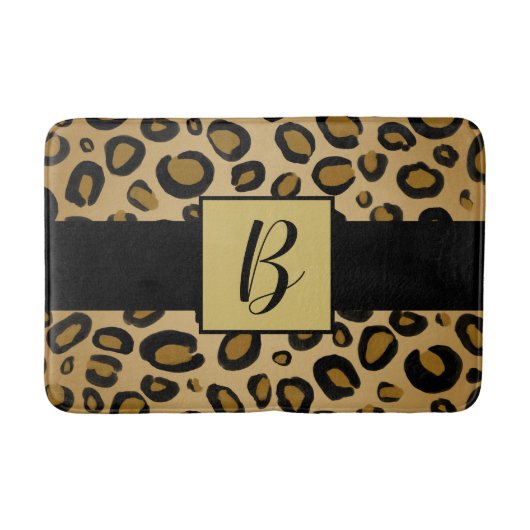 絵を描Cheetah Leopardプリントスポット金ゴールドベージュタン バスマット (正面)