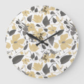 絵を描Clematis黄色い灰色の水色の花 ラージ壁時計 (正面)