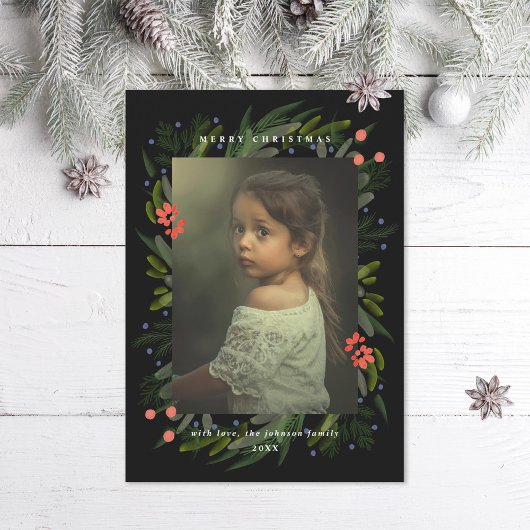 絵を描Greenery Frame Photo Holiday Card シーズンカード