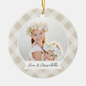 絵を描Plaid両面写パーソナライズされた真 セラミックオーナメント (正面)