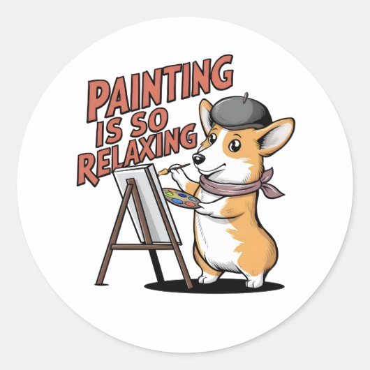 絵を描s Is So'リラックス, Corgi Artist Stickers ラウンドシール (正面)